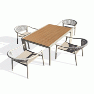 DCB GARDEN Ensemble repas de jardin 4 places en aluminium de coloris grège avec plateau en polywood aspect bois (120x80) - TONGA - 3700286491727