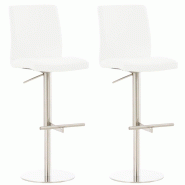 Décoshop26 - Lot de 2 tabourets de bar avec repose-pieds et dossier assise en similicuir blanc cadre acier inoxydable 10_0006241 - blanc inox 3000265