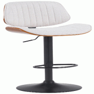 Décoshop26 - Tabouret de bar x1 style rétro moderne assise en tissu blanc bois noyer et cadre métal noir 10_0006267 - blanc métal 3000265477828