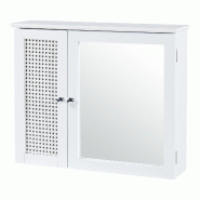 Helloshop26 - Armoire étagère meuble de rangement 50 x 60 x 15 cm murale de salle de bain avec miroir MDF PVC effet rotin blanc 03_0008893 - 3000224