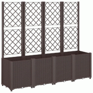 Helloshop26 - Jardinière bac lit surélevé plantes fleurs terrasse jardin avec treillis 160 x 40 x 140 cm PP marron 02_0038264 - 3000214187679