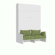 Itamoby Lit double escamotable Kentaro 160 cm avec canapé et élément mural en frêne blanc, vert - blanc 8050598059463
