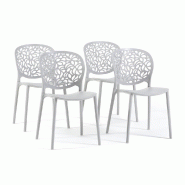 RATTATAN Lot de 4 chaises d'extérieur empilables en polypropylène avec fibre de verre dossier ajouré motif naturel pour jardin bar restaurant Leda