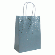 Sac "Bulles argent" bleu glacier poignées torsadées 18+8x24cm - par 10