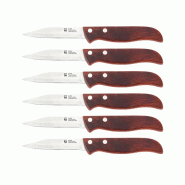 San Ignacio - Jeu de 6 Couteaux d’Office 8,5cm en Acier Inoxydable - Pakka - marron inox PK10179