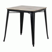 Table à manger carrée d'intérieur (L)650 mm, plateau à lattes en bois, piètement noir, à assembler