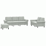 VidaXL Ensemble de canapés 3 pcs avec coussins Gris clair Velours Modèle Sermelion - 3202260