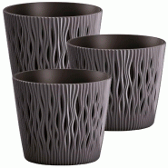 WellHome - Lot de 3 pots 3 L Sandy Round Ø18,9 cm chacun, coloris anthracite - gris plastique PK4453