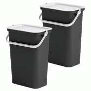 WellHome - Set de Poubelles 2x10L avec Poignée, Collection Moda, Blanc et Noir - blanc plastique PK6334