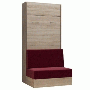 ARMOIRE LIT ESCAMOTABLE DYNAMO SOFA CANAPÉ INTÉGRÉ CHÊNE NATUREL TISSU ROUGE 90*200 CM