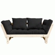 BANQUETTE MÉRIDIENNE FUTON BEAT PIN NATUREL TISSU GRIS FONCÉ COUCHAGE 75*200 CM.