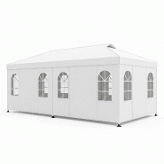 COSTWAY Auvent 3x6m, tente réglable, 6 parois & fenêtres, protection solaire réfléchissante, sac - blanc métal ZB35959IT