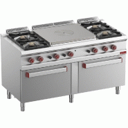 Diamond - Fourneau gaz 4 feux vifs, taque coup de feu centrale, 2 fours gaz GN 2/1 - réf. G7/T4B2F15-N - gris inox AKS-G7/T4B2F15-N