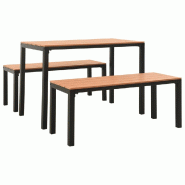 Helloshop26 - Ensemble à dîner salon de jardin meuble d'extérieur 3 pièces acier et wpc marron et noir 02_0014252 - noir Bois massif 3000132091539