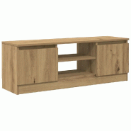 Helloshop26 - Meuble TV classique avec portes grand espace de rangement 102 x 30 x 36 cm en bois d'ingénierie chêne artisanal 02_0050687 - Bois mass