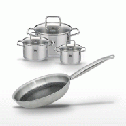 Lot de 3 Faitouts Elo Citrin 12/14/20cm et Poêle 24cm Elo Relief Solution - gris 3176239959383