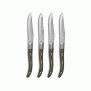 Lou Laguiole Coffret 4 couteaux steak Volcano - Bois de pakka lame martelée - argenté inox 3546696039476