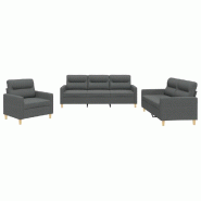 VidaXL Ensemble de canapés 3 pcs avec coussins Gris foncé Tissu Modèle Ambre Élite - 3201537