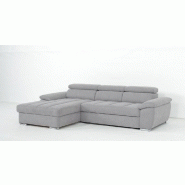 CANAPÉ D'ANGLE GAUCHE CONVERTIBLE AVEC MÉRIDIENNE COFFRE KID TISSU GRIS CLAIR