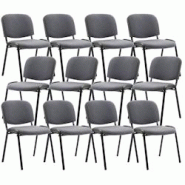 CLP Lot de 12 chaises empilables Ken en tissu Gris - gris textile 151025008 CLP Lot de 12 chaises empilables Ken en tissu Gris - gris textile 151025008