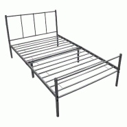 Décoshop26 - Lit simple une personne en métal avec lattes métalliques structure en acier gris 90 x 200 cm 03_0004920 - gris métal 3000590699780
