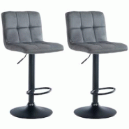 Décoshop26 - Lot de 2 tabourets de bar en velours gris foncé avec coutures décoratives pied en trompette métal noir 10_0004396 - gris 3000252081649 Décoshop26 - Lot de 2 tabourets de bar en velours gris foncé avec coutures décoratives pied en trompette métal noir 10_0004396 - gris 3000252081649