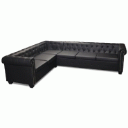 Helloshop26 - Canapé d'angle chesterfield 6 places cuir artificiel noir 02_0020847 - noir Bois massif 3001135388008