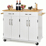 Helloshop26 - Chariot de cuisine à roulettes 122 x 48 x 93 cm avec plusieurs options de rangement style contemporain en bois blanc - blanc métal 300