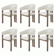 Merax Lot de 6 chaises de salle à manger avec accoudoirs, tissu en lin et structure en fer aspect noyer, beige - beige multi-matériau N634P377333B-6