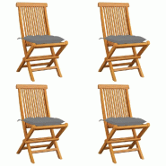 VidaXL Chaises De Jardin Et Coussins Gris Lot De 4 Bois De Teck Massif - gris 3062584