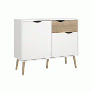 WellHome - Buffet avec 1 Tiroir et 2 Portes en coloris Blanc et Chêne Patiné 99 x 40 x 82 cm - Tajo - multicolore multi-matériau WH17714_0