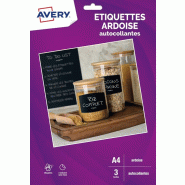 AVERY 3 étiquettes ardoise multi-usage, format 210 x 297 mm (3 feuilles A4 / cdt) - 5014702149856