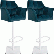 CLP Lot de 2 tabourets de bar Damaso recouverts de velours Vert/Métal blanc mat - vert textile 323851