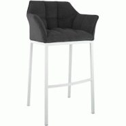 CLP Tabouret de bar Damaso Cord avec piètement à quatre pieds Gris foncé/Blanc - gris métal 326343 CLP Tabouret de bar Damaso Cord avec piètement à quatre pieds Gris foncé/Blanc - gris métal 326343