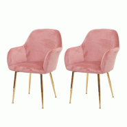Décoshop26 - Lot de 2 chaises de salle à manger design rétro en tissu velours rose pieds métal dorés 04_0000379 - 3000253178980 Décoshop26 - Lot de 2 chaises de salle à manger design rétro en tissu velours rose pieds métal dorés 04_0000379 - 3000253178980