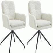 Décoshop26 - Lot de 2 chaises de salle à manger fonction pivotante confortable et moderne en tissu crème cadre métal 10_0005868 - beige métal 300