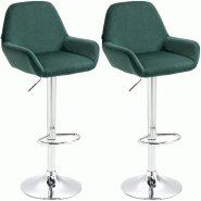 Décoshop26 - Lot de 2 tabourets de bar repose-pieds en forme d'arc en métal chromé assise en velours vert foncé 10_0004032 - métal 3000251902150