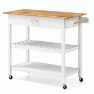 Helloshop26 - Chariot de cuisine à roulettes 106 x 50 x 89 cm avec espace de travail spacieux design rustique en bois de pin blanc - blanc Bois massi