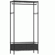 Helloshop26 - Portant à vêtements ouvert avec étagères grillagées porte-manteau avec 2 tiroirs et tringle à vêtements autoportant 12_0007000 -