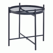 Helloshop26 - Table d'appoint ronde verre trempé 46 x 42 cm métal noir 03_0010954 - noir verre 3000225500801