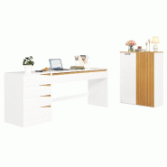 Merax Ensemble de bureau 2 pièces, bureau 140 x 50 x 78 cm et armoire 80 x 40 x 110 cm, blanc/chêne - multicolore Bois manufacturé N880P5146334W-SET Merax Ensemble de bureau 2 pièces, bureau 140 x 50 x 78 cm et armoire 80 x 40 x 110 cm, blanc/chêne - multicolore Bois manufacturé N880P5146334W-SET