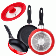 San Ignacio - Set de 3 Poêles en Aluminium Pressé Navy Red Ø16/20/24 cm avec Couvercle Universel en Verre - PK2360