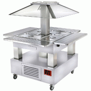 Diamond - Ilot buffet chauffant, bain marie, coupole motorisé, 4x GN1/1-150 (Bois Blanc) - réf. CBM/4D-A1_KM - gris inox AKS-CBM/4D-A1_KM