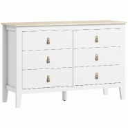Helloshop26 - Commode 6 tiroirs chambre 120 x 40 x 78 cm coulisses silencieuses sécurité contemporain en panneau de particules blanc 21_0001673 - bl
