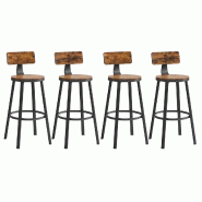 Helloshop26 - Lot de 4 chaises de bar tabourets hauts avec dossier siège de cuisine cadre en acier siège de 73 cm de haut montage 12_0006198 - 30002