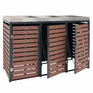 Mendler Habillage pour 3 poubelles HWC-K14, Box pour poubelles avec bac à plantes, 124x200x84cm WPC acier inoxydable 107kg ~ aspect bois de noyer - m