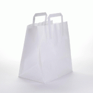 Sac traiteur kraft blanc poignées plates 26x19x28cm - par 50
