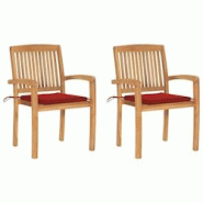VidaXL Chaises De Jardin Lot De 2 Et Coussins Rouge Bois Teck Massif - rouge 3063258 VidaXL Chaises De Jardin Lot De 2 Et Coussins Rouge Bois Teck Massif - rouge 3063258