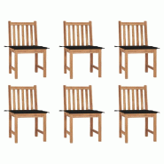 VidaXL Chaises De Jardin Lot De 6 Avec Coussins Bois De Teck Massif - noir 3073122
