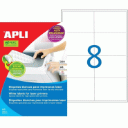 Apli 2000 étiquettes blanches laser rapide, format 97 x 67,7 mm (250 feuilles A4 / cdt) - 8410782025238